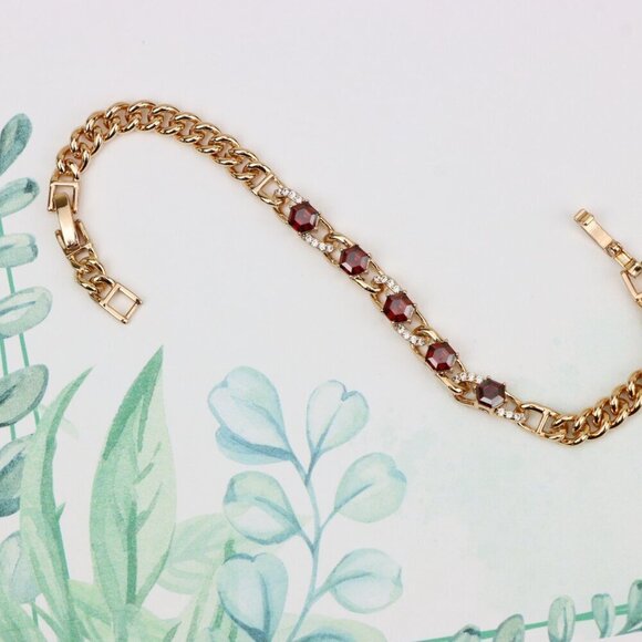 "Rose Gold Bracelet with Red Octagon Stones and CZ Link Detailing, XPBL0820 - Picture 6 of 13